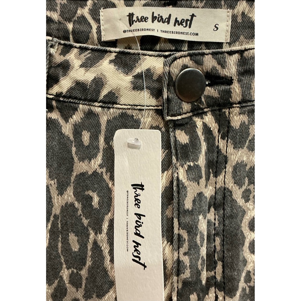NWT Three Bird Nest Roaming Leopard Print Pants Wide Leg High Rise Tan Black S - Picture 5 of 6